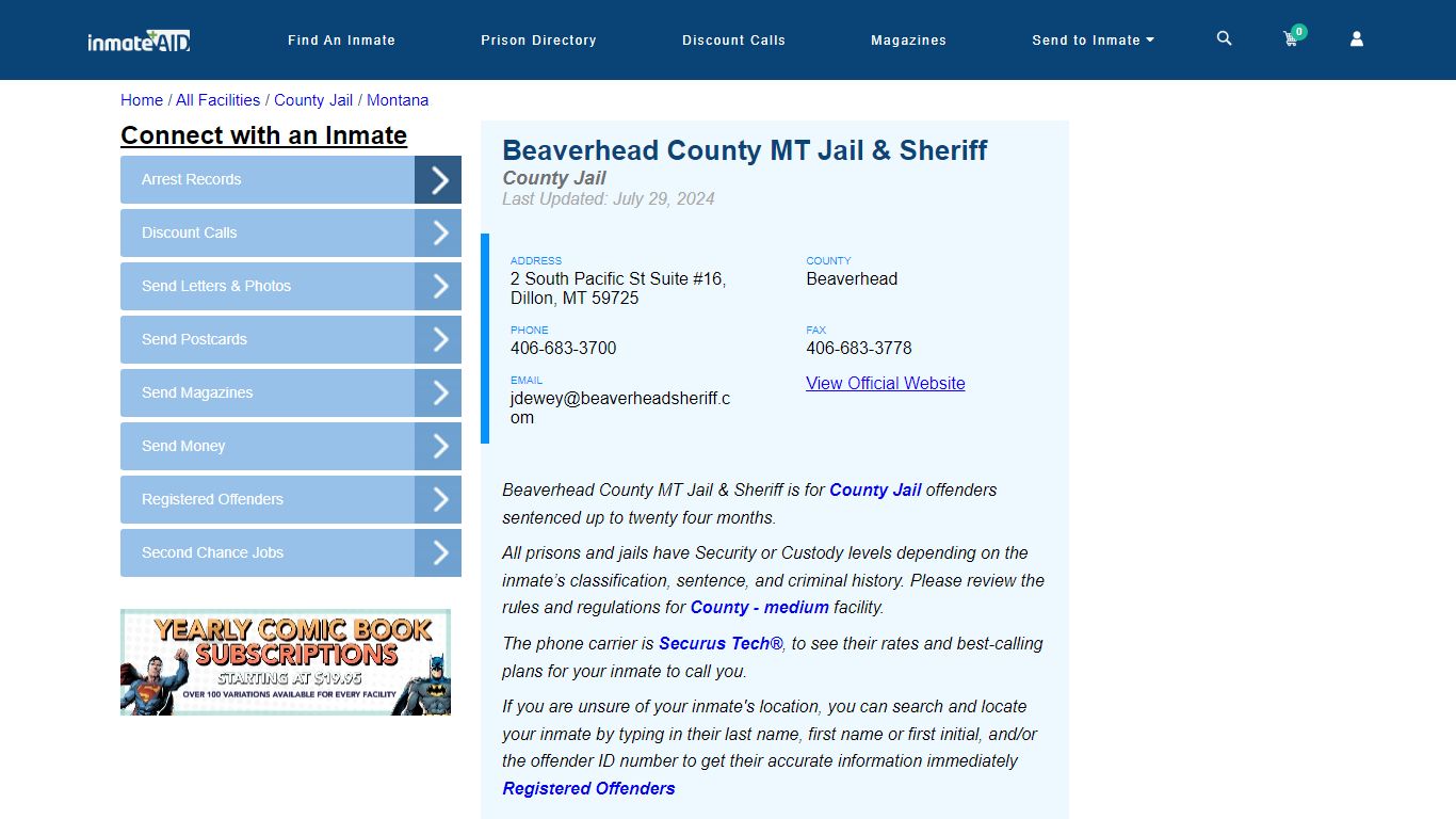 Beaverhead County MT Jail & Sheriff - Inmate Locator