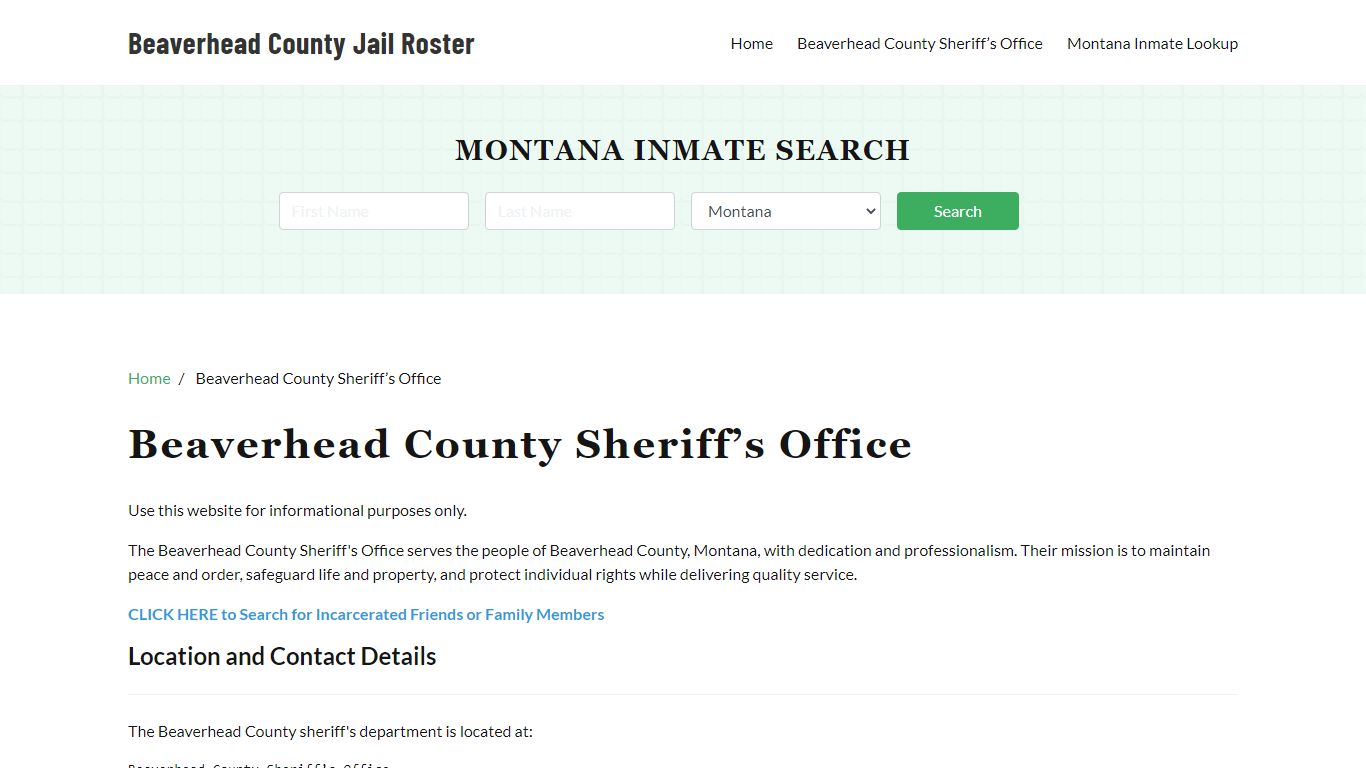 Beaverhead County Sheriff Office, MT, Arrest Warrants Search